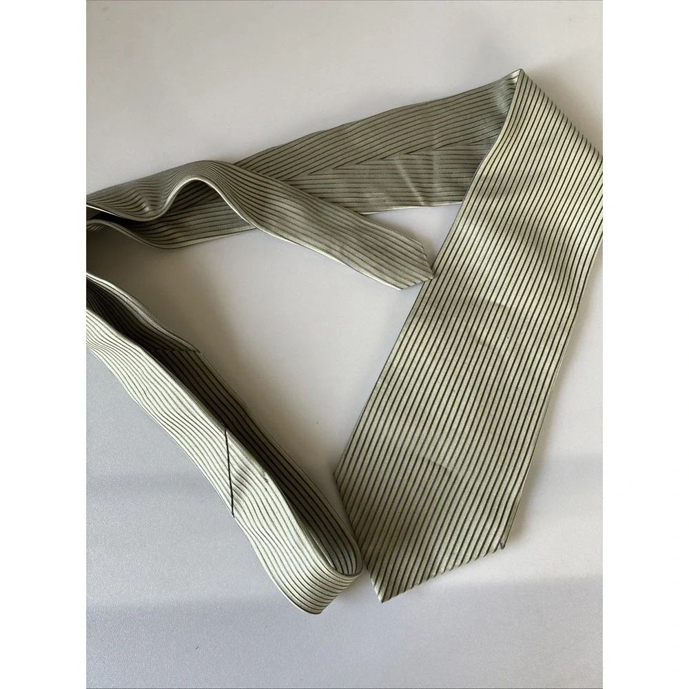 Martin Wong Collection Handmade Silk Stripped White Blue Pinstriped Tie